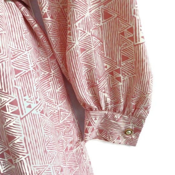 Vintage 70s 80s Dress Secretary Day Pockets Geometric Pink Pearlized Buttons L - Picture 4 of 15